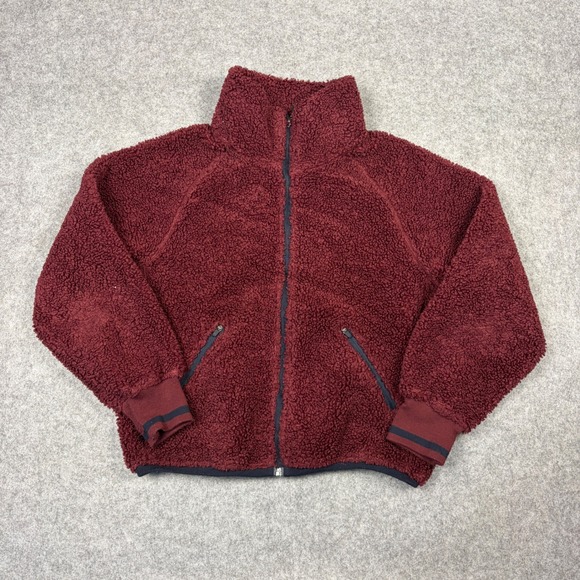JoyLab Jackets & Blazers - JoyLab Womens Small Burgundy Sherpa Fleece Full Zip Jacket High Neck Maroon